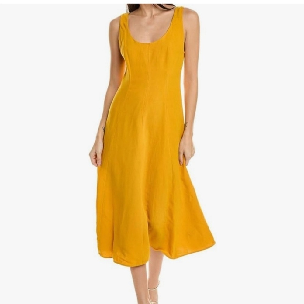 Vince Panelled Scoop Neck Dress In Papaya Yellow Gold, Size Large
